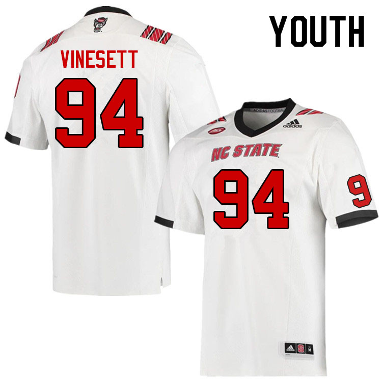 Youth #94 Kanoah Vinesett NC State Wolfpack College Football Jerseys Sale-White - Click Image to Close